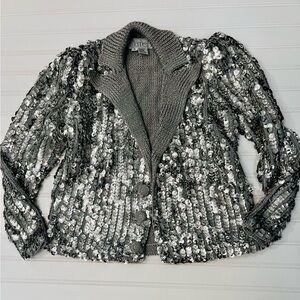 VTG Nannell Sequin Knit Cardigan Jacket Blazer Metallic Disco Magpiecore M